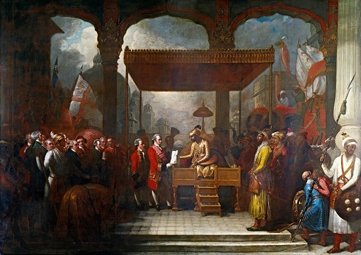 Mughal Empire Shah Alam transferring tax collecting rights to British Robert Clive
